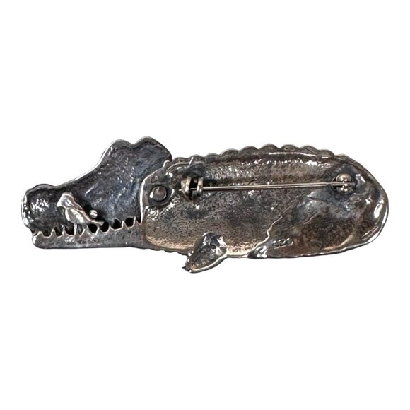 Sterling Silver Alligator Brooch Black Onyx Eyes UF Gators University FL Gift - Picture 2 of 5
